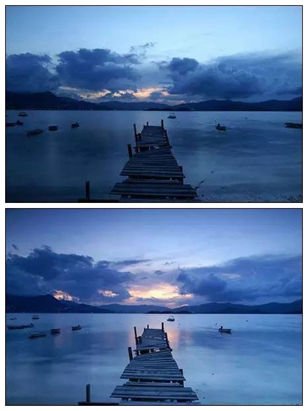 安装渐变减光滤光片后照片对比